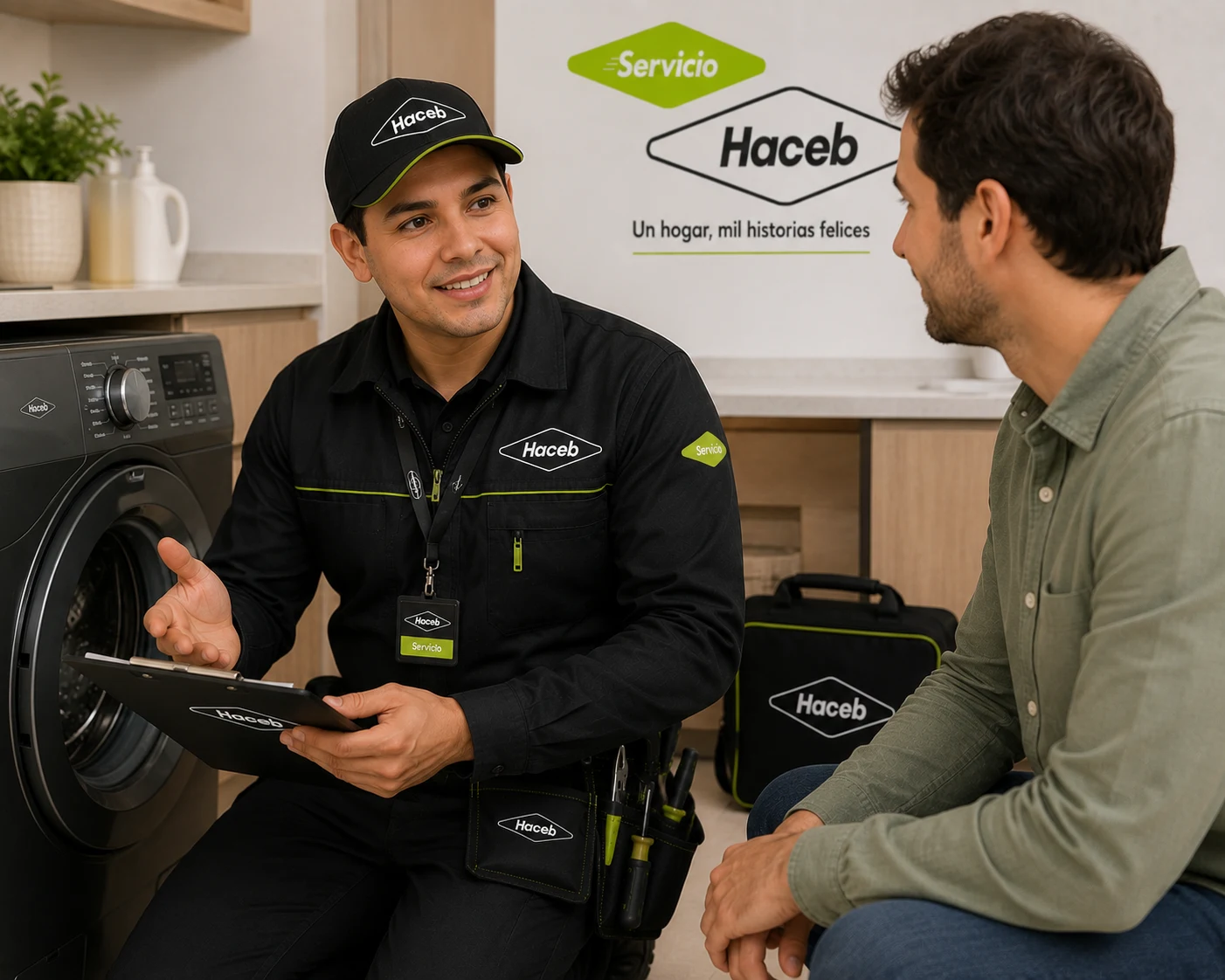 Técnico Haceb documentando una reparación en Quito