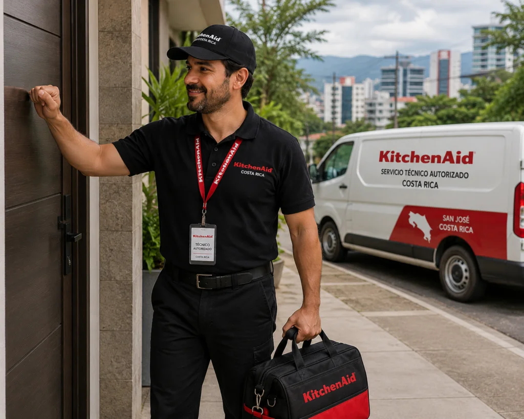 Técnico autorizado KitchenAid documentando una reparación en Quito