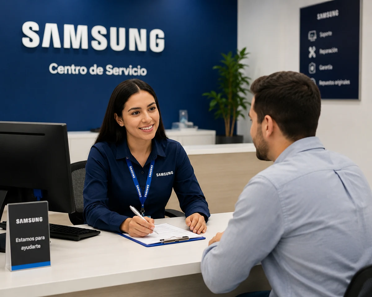 Técnico autorizado Samsung documentando una reparación en Quito